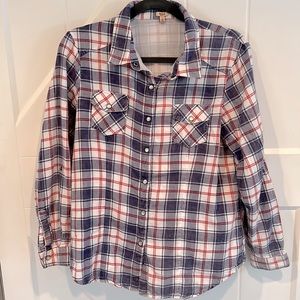 Reba Western Plaid  Pearl Snap Shirt  large soft cotton